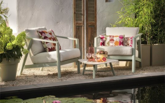 Zestaw balkonowy RANA aluminium poduszki stolik szerokość fotela 85 cm kolor soft green lub beż