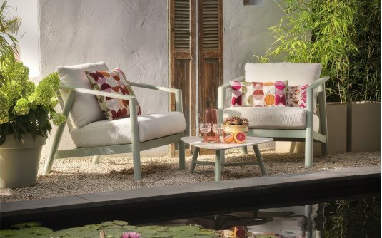 Zestaw balkonowy RANA aluminium poduszki stolik szerokość fotela 85 cm kolor soft green lub beż