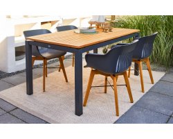 Stół ogrodowy aluminiowy ciemnoszary z blatem teak 160x90 SAONATA Hartman