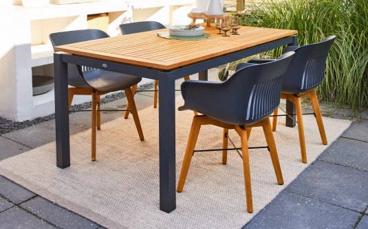Stół ogrodowy aluminiowy ciemnoszary z blatem teak 160x90 SAONATA Hartman