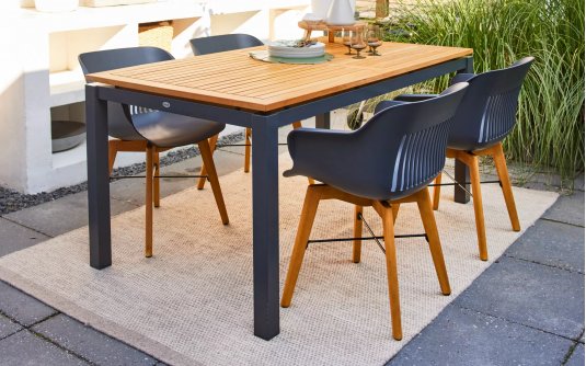 Stół ogrodowy aluminiowy ciemnoszary z blatem teak 160x90 SAONATA Hartman Stół ogrodowy aluminiowy ciemnoszary z blatem teak 160x90 SAONATA Hartman