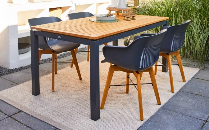 Stół ogrodowy aluminiowy ciemnoszary z blatem teak 160x90 SAONATA Hartman