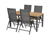 Zestaw stołowy aluminiowy z blatem teak i 4 fotele pozycyjne SONATA Hartman