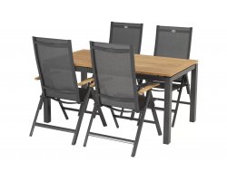 Zestaw stołowy aluminiowy z blatem teak i 4 fotele pozycyjne SONATA Hartman