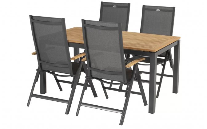 Zestaw stołowy aluminiowy z blatem teak i 4 fotele pozycyjne SONATA Hartman