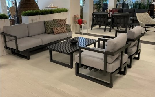 Ciemnoszary komplet wypoczynkowy z szarobeżowymi poduszkami CALABRIA Hartman