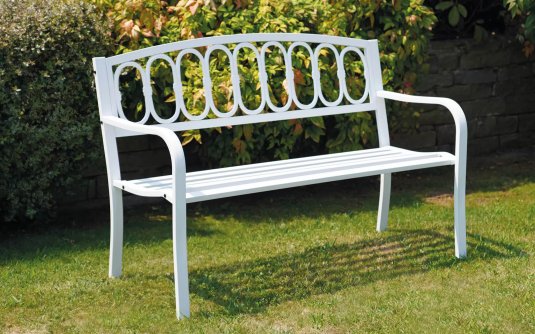 Biała ławka ogrodowa metalowa PANCA