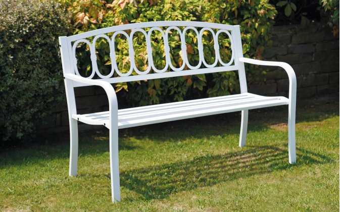 Biała ławka ogrodowa metalowa PANCA