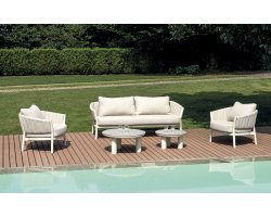 PORT GRIMAUD zestaw wypoczynkowy ogrodowy aluminium biały szkło hartowane