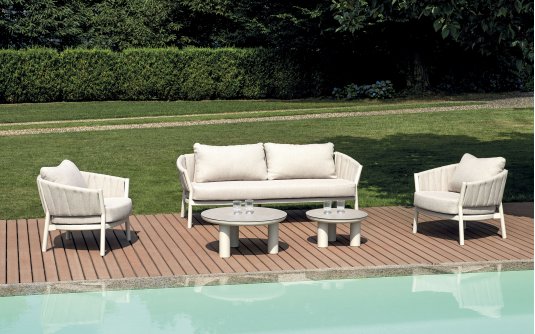 PORT GRIMAUD zestaw wypoczynkowy ogrodowy aluminium biały szkło hartowane