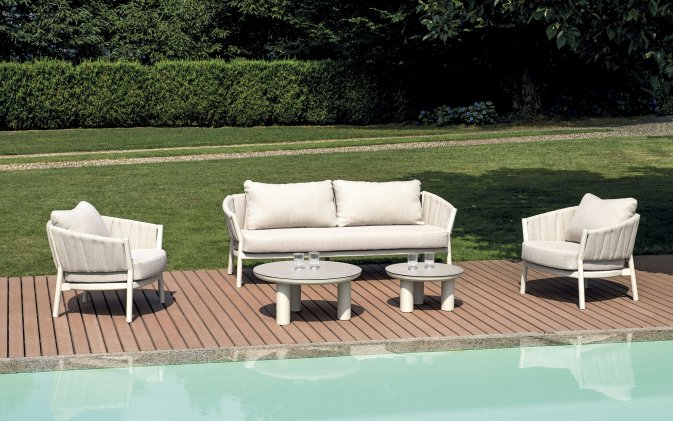 PORT GRIMAUD zestaw wypoczynkowy ogrodowy aluminium biały szkło hartowane