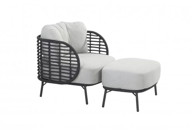 Fotel wypoczynkowy z podnóżkiem aluminmium lina polipropylenowa FABRICE 4so