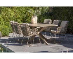 Beżowy zestaw do jadalni na taras FABRICE 4SO ze stołęm blat ceramiczny