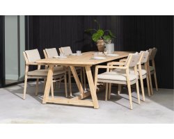 Komplet jadalniany na taras ze szczotkowanego drewna teak JULIA 4SO dla 6 osób