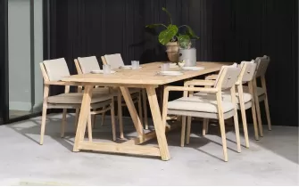 Komplet jadalniany na taras ze szczotkowanego drewna teak JULIA 4SO dla 6 osób