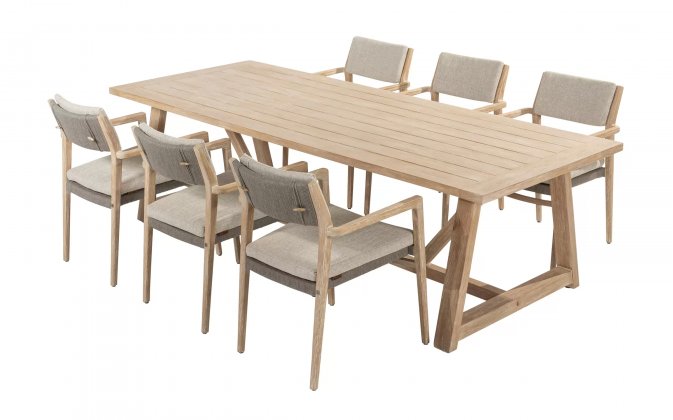 Komplet jadalniany na taras ze szczotkowanego drewna teak JULIA 4SO dla 6 osób