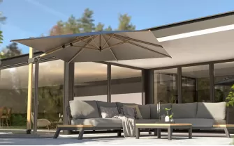 Parasol ogrodowy 300x300 cm ekskluzywny SIESTA PREMIUM noga DREWNO / poszycie ANTRACYT