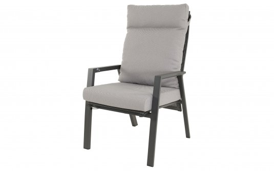 Grafitowy MALIK Fotel ogrodowy wysokie pochylane oparcie aluminium antracyt