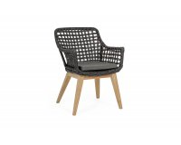 Krzesło obiadowe teakowe z liną polipropylenową CZARNA MADISON bizzotto