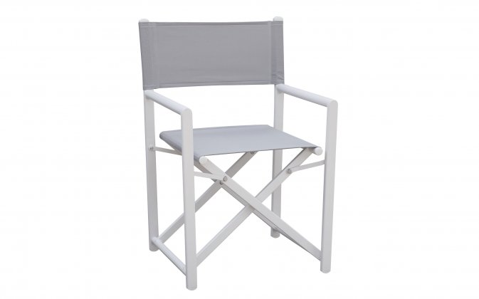 PAROS krzesło reżyserskie ogrodowe aluminium i tekstylina 55×51×86 białe