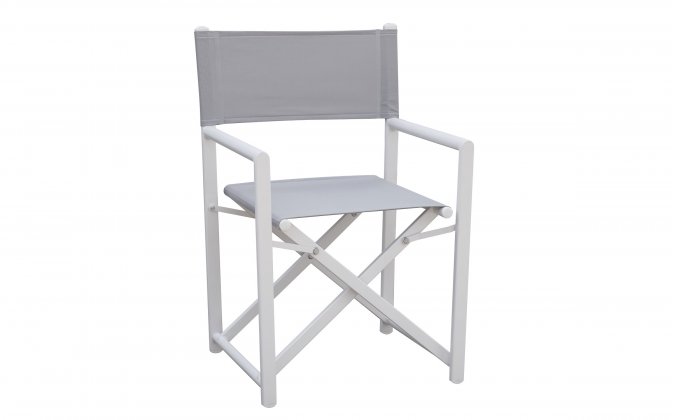PAROS krzesło reżyserskie ogrodowe aluminium i tekstylina 55×51×86 białe