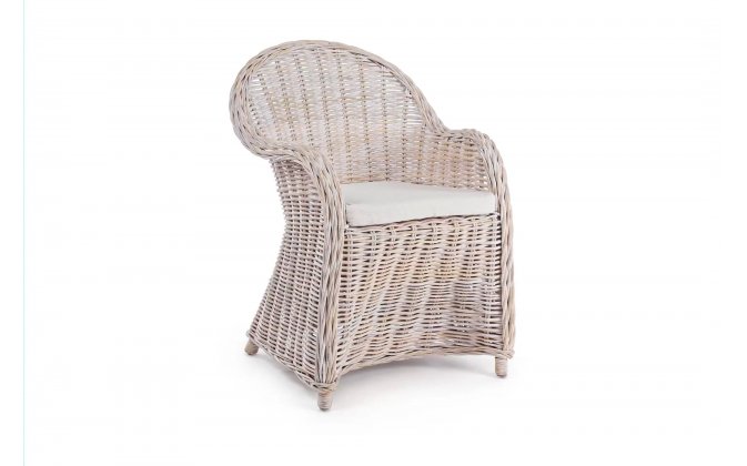 Jasnobeżowe krzesło z bielonego rattanu MARTIN bizzotto