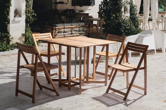 Zestaw stołowy z drewna akacjowego dla 4 osó stół 90x90 NOEMI bizzotto