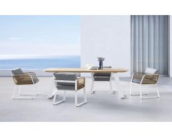 Luksusowe meble obiadowe ogrodowe białe aluminium szare poduszki WING Higold