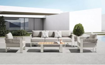 Nowoczesny beżowy komplet wypoczynkowy na taras BORROMEO Lounge Higold beżowy