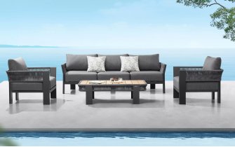 Nowoczesny grafitowy komplet wypoczynkowy na taras BORROMEO Lounge Higold beżowy