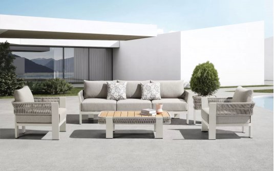 Nowoczesny beżowy komplet wypoczynkowy na taras BORROMEO Lounge Higold beżowy Nowoczesny beżowy komplet wypoczynkowy na taras BORROMEO Lounge Higold beżowy