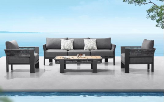 Nowoczesny grafitowy komplet wypoczynkowy na taras BORROMEO Lounge Higold beżowy Nowoczesny grafitowy komplet wypoczynkowy na taras BORROMEO Lounge Higold beżowy