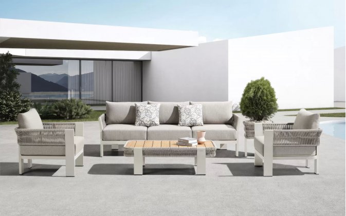 Nowoczesny beżowy komplet wypoczynkowy na taras BORROMEO Lounge Higold beżowy