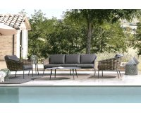 Ciemnoszare meble ogrodowe wypoczynkowe aluminiowe boki technorattan MARIBELA bizzotto 