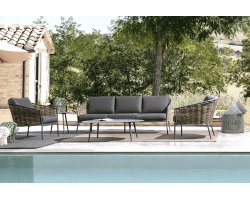 Ciemnoszare meble ogrodowe wypoczynkowe aluminiowe boki technorattan MARIBELA bizzotto 