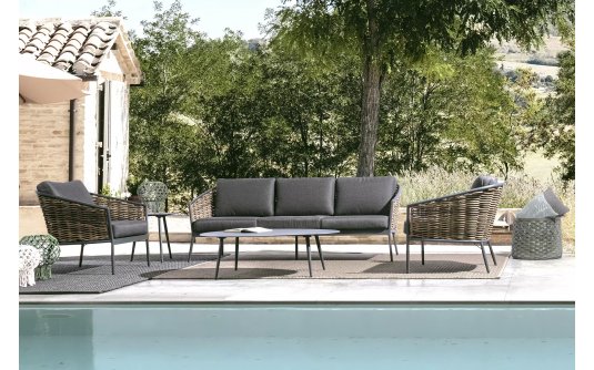 Ciemnoszare meble ogrodowe wypoczynkowe aluminiowe boki technorattan MARIBELA bizzotto Ciemnoszare meble ogrodowe wypoczynkowe aluminiowe boki technorattan MARIBELA bizzotto