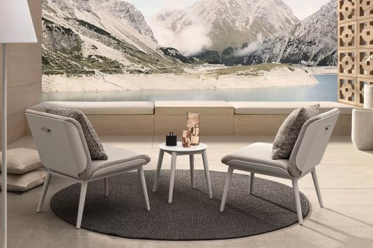 Biały komplwt dla 2 osób na balkon aluminiowy ze stolikiem ISABELA bizzotto