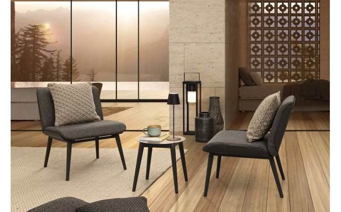 Ciemnoszary komplwt dla 2 osób na balkon aluminiowy ze stolikiem ISABELA bizzotto