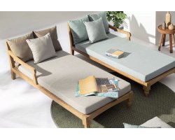 Zestaw 2 sofa / łóżko ogrodowe z teaku BALI bizzotto poduszki beżowe
