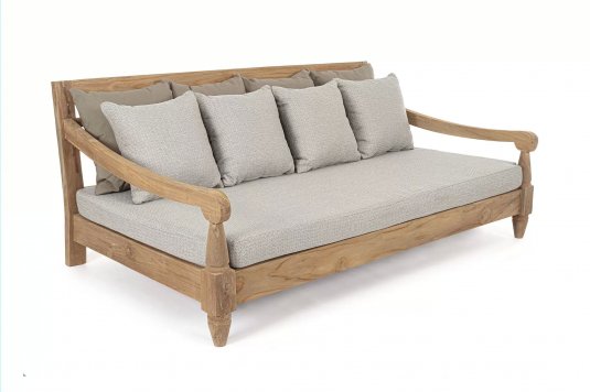 Sofa z drewna teakowego głeboka poduszki beżowe BALI bizzotto