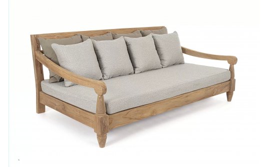 Sofa z drewna teakowego głeboka poduszki beżowe BALI bizzotto