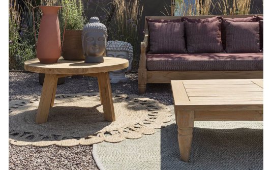 Sofa z drewna teakowego głeboka poduszki bordowe BALI bizzotto