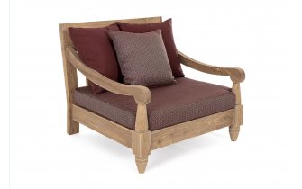 Fotel wypoczynkowy z drewna teak z bordowymi poduszkami BALI bizizotto