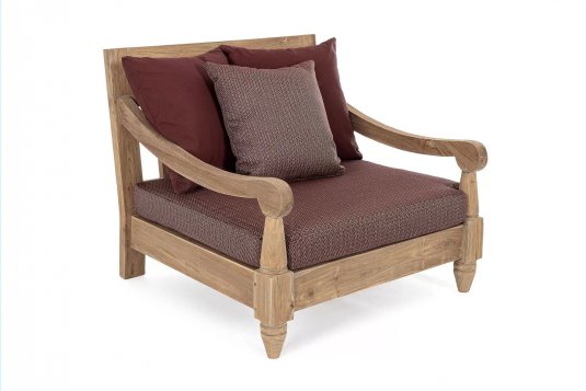 Fotel wypoczynkowy z drewna teak z bordowymi poduszkami BALI bizizotto