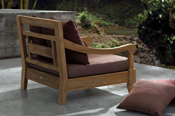 Fotel wypoczynkowy z drewna teak z bordowymi poduszkami BALI bizizotto