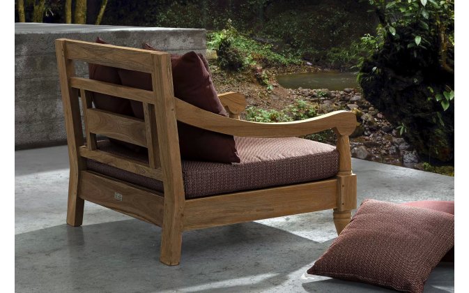 Fotel wypoczynkowy z drewna teak z bordowymi poduszkami BALI bizizotto