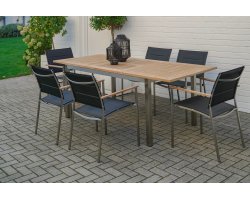 Zestaw ogroodwy do jadalni Stal nierdzewna stół rozkładany blat teak MARMARIS 152-210