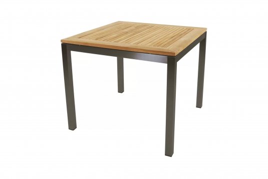 Kwadrtowy stół ogrodowy 90x90 nogi stal nierdzewna blat teak MRMARIS
