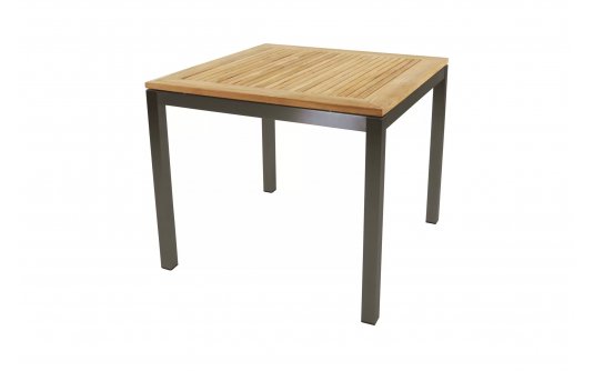 Kwadrtowy stół ogrodowy 90x90 nogi stal nierdzewna blat teak MRMARIS