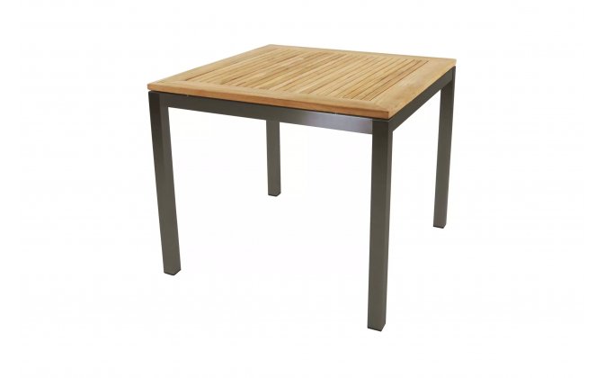 Kwadrtowy stół ogrodowy 90x90 nogi stal nierdzewna blat teak MRMARIS